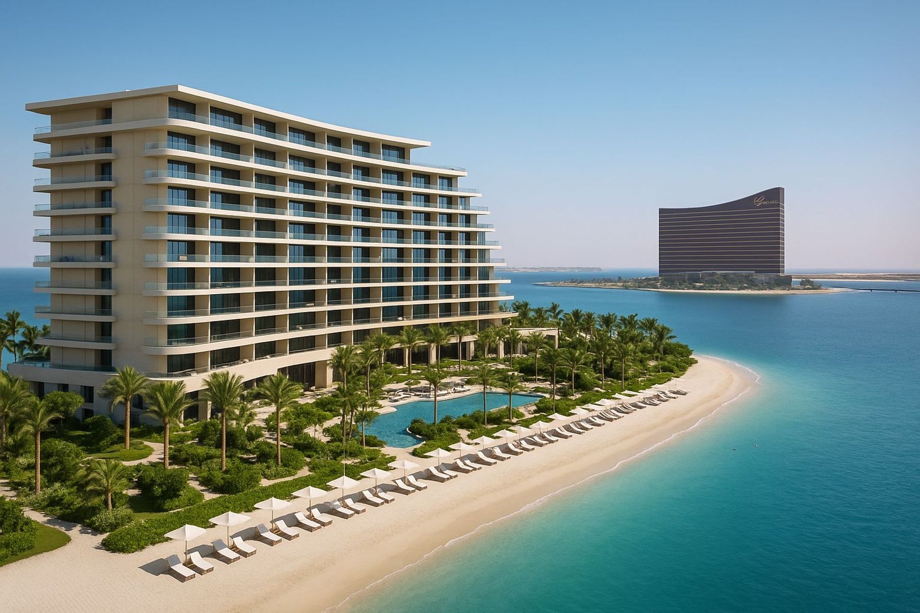 Курорт на берегу моря на острове Аль-Марджан, ОАЭ