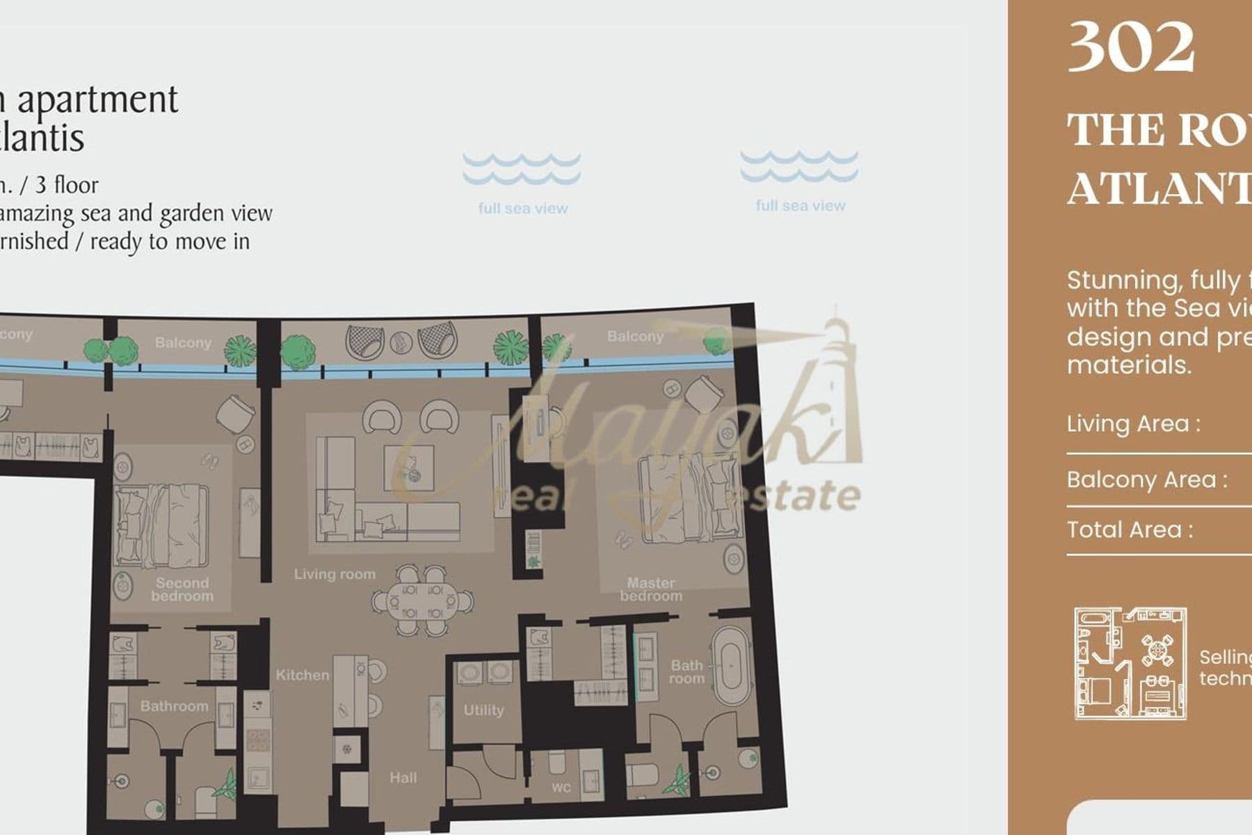 Потрясающая, полностью меблированная 2-комнатная квартира с видом на море, уникальным дизайном и высококачественными материалами.