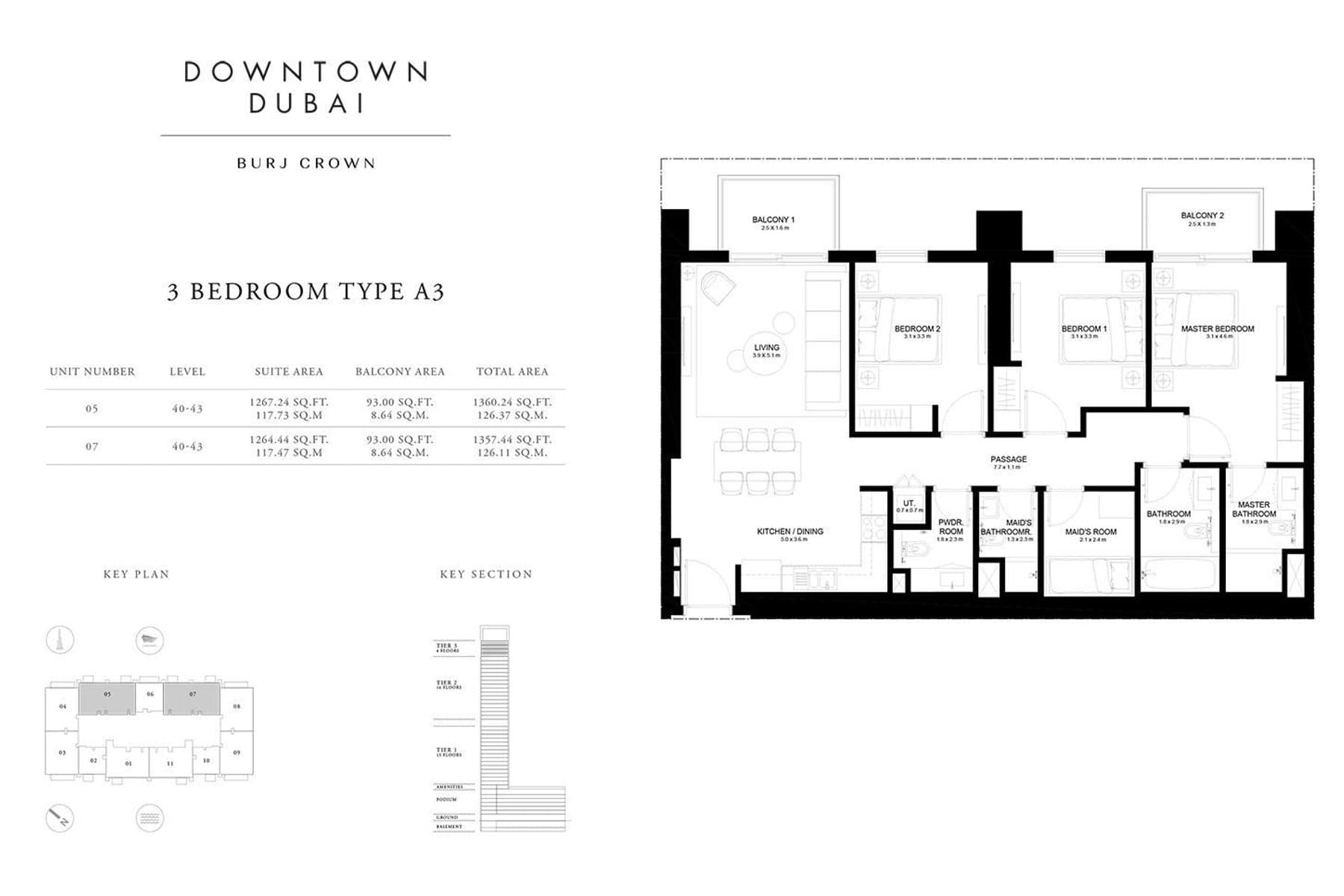 Downtown Burj Crown 3bedrooms+maid